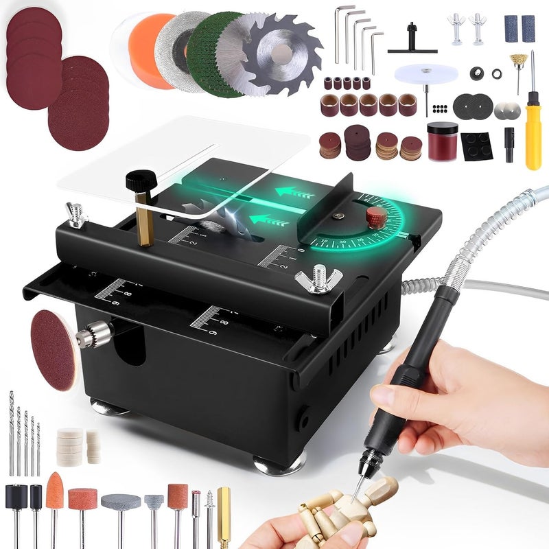 Loddery Mini Table Saw,100W Mini Desktop Electric Saw Cutter Speed & Angle Adjustable 16MM Cutting Depth, Seven Speed Adjustable Power Supply,table sawelectrical, mini table saw for crafts - Image 1